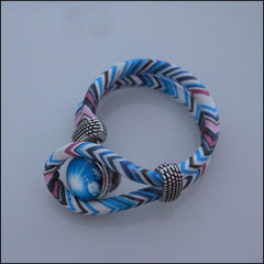 Zig Zag Snap Button Bracelet - Blue/Pink