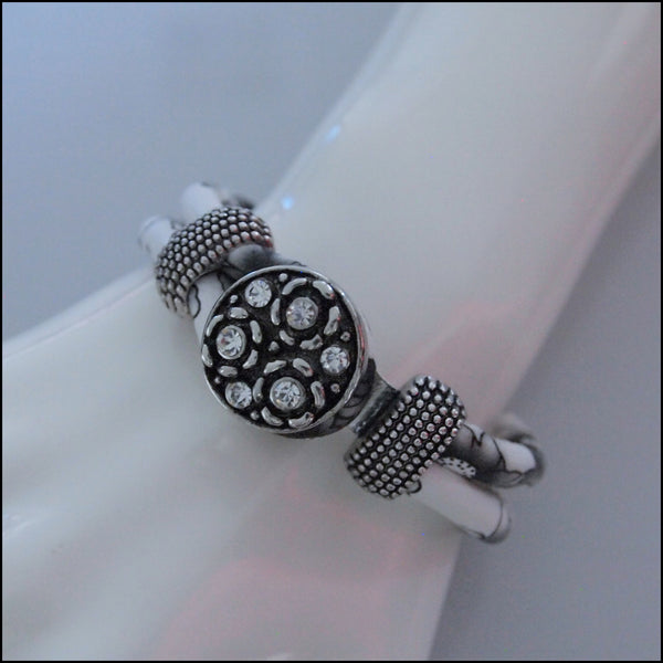 Floral Black and White Snap Button Bracelet