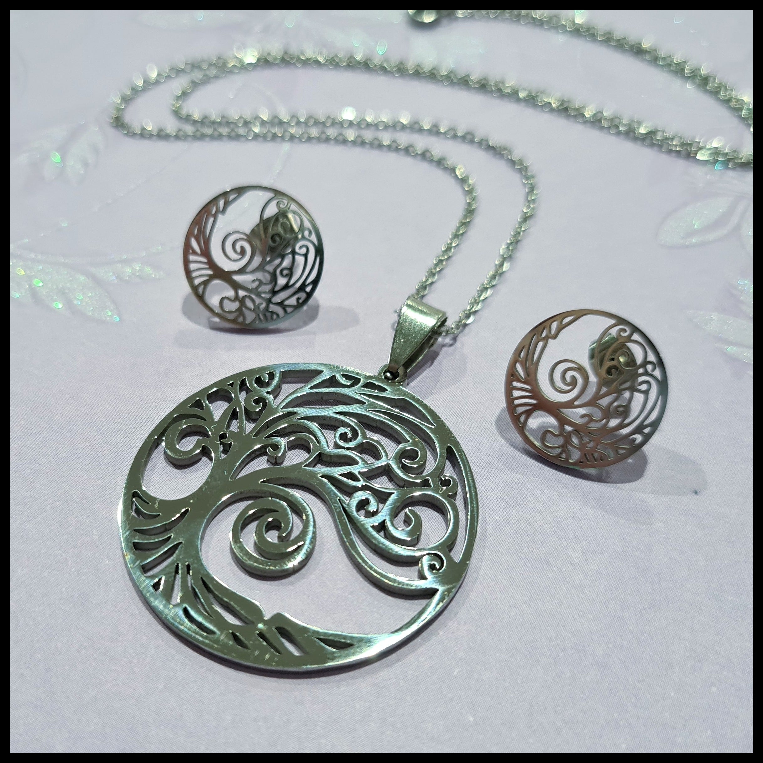 Stainless Steel Tree of Life Pendant & Earring Set Stainless Steel Tree of Life Pendant & Earring Set