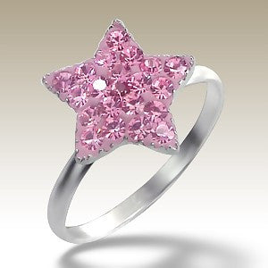 Pink Crystal Star Sterling Silver Stacking Ring