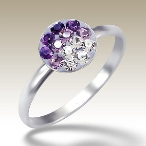 Purple Fade Crystal Disc Sterling Silver Stacking Ring