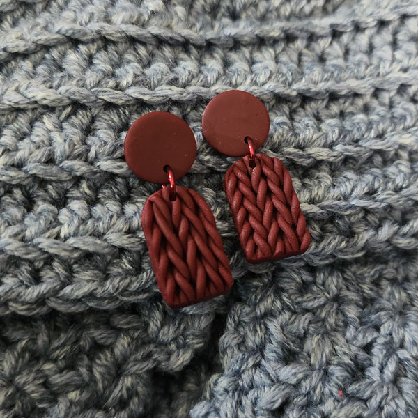 Polymer Clay Earrings - Arch Knit - Deep Red/Burgundy