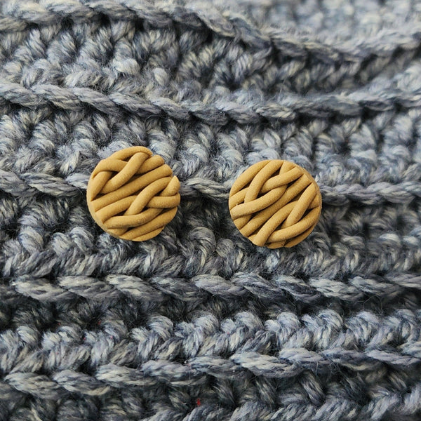 Polymer Clay Studs - Light Tan Knit