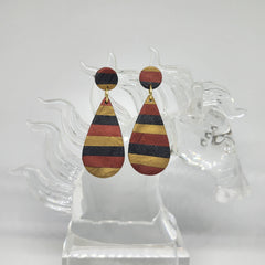 Polymer Clay Earrings - Metallic Stripe Tear Drop