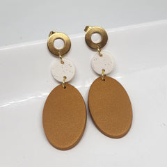 Polymer Clay Earrings - Oval Dangles - Gold