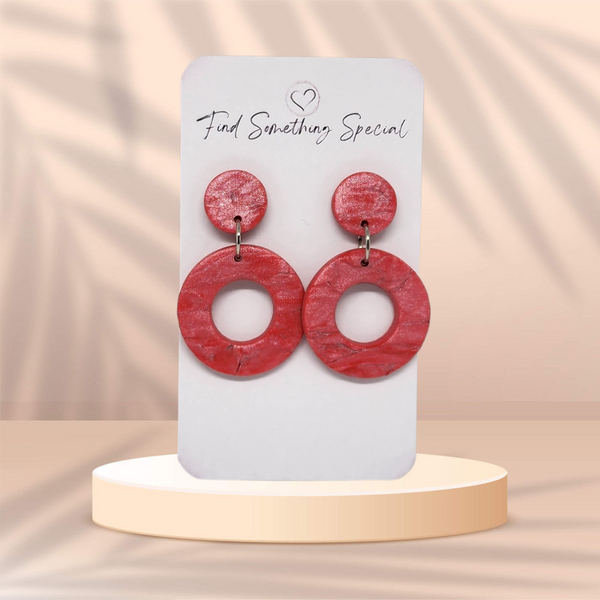 Polymer Clay Earrings Hollow Circles - Coral Marble