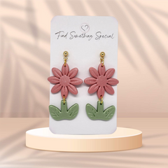 Polymer Clay Earrings - Dusty Pink and Sage Flowers