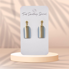 Polymer Clay Earrings - Small Arch Neutral Stripes - Gold