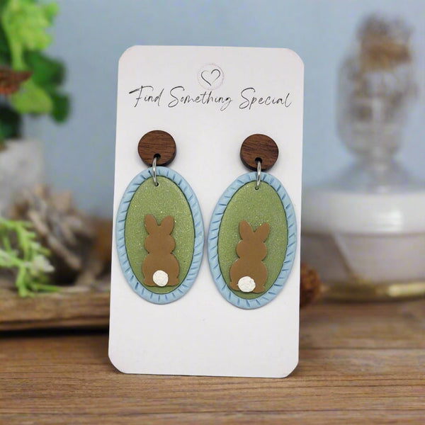 Polymer Clay Earrings - Oval Bunny Rabbit