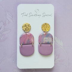 Polymer Clay Earrings - Belle - Pink Purple & Gold - Arcs with Matte