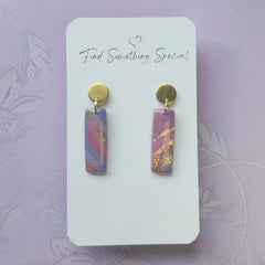 Polymer Clay Earrings - Belle - Pink Purple & Gold - Thin Rectangles