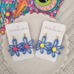 Polymer Clay Earrings - Open Flower Blue