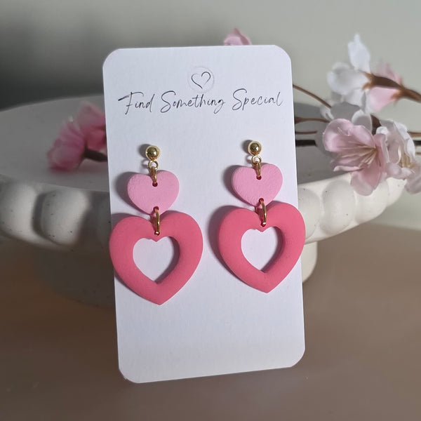 Polymer Clay Earrings - 2 toned Pink Hearts
