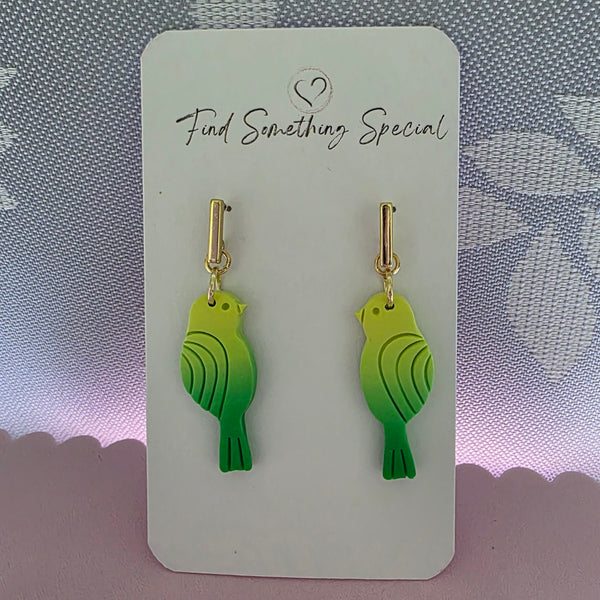 Polymer Clay Earrings - Yellow/Green Budgies