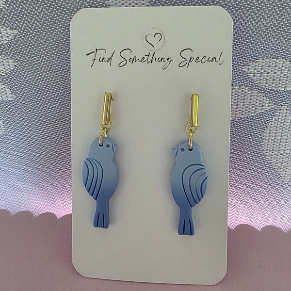 Polymer Clay Earrings - Blue Budgies