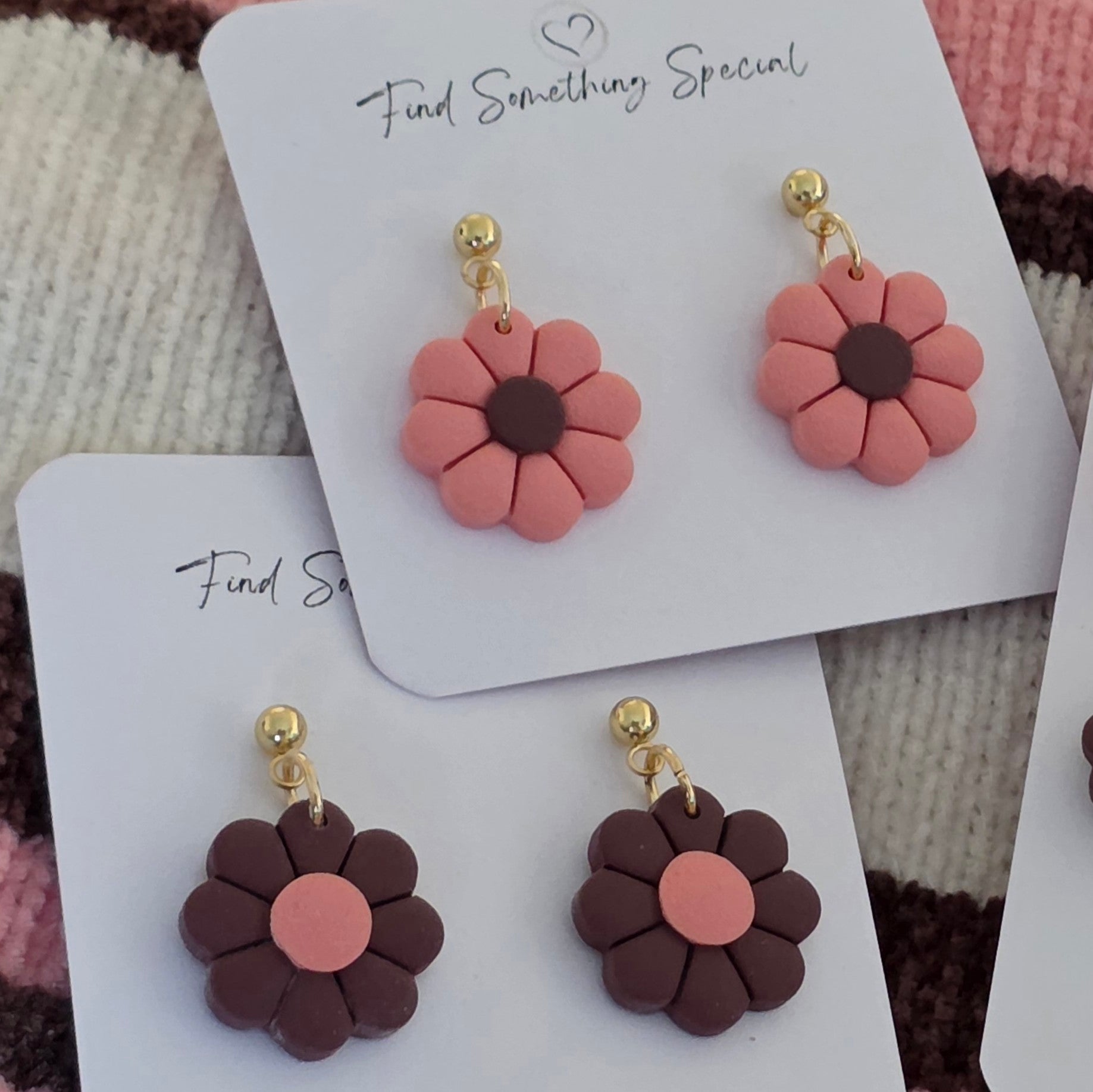 Polymer Clay Earrings - 8 Petal Flower Dangles