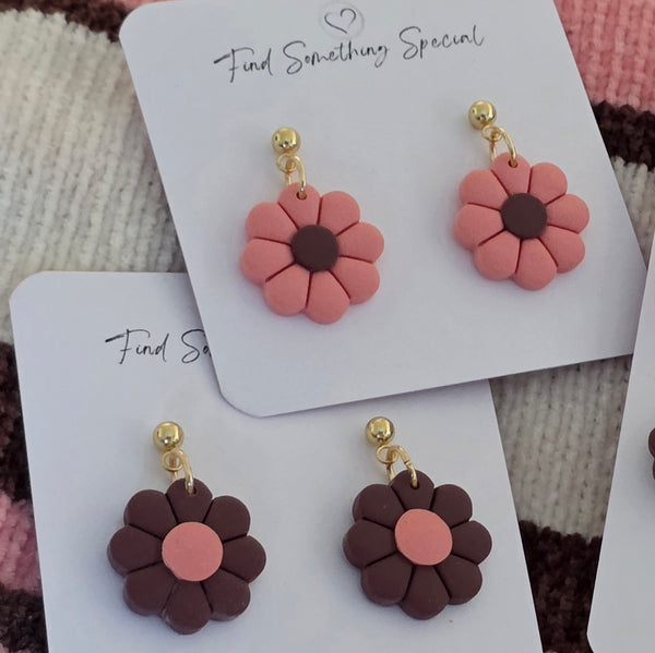Polymer Clay Earrings - 8 Petal Flower Dangles