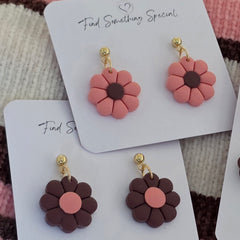 Polymer Clay Earrings - 8 Petal Flower Dangles