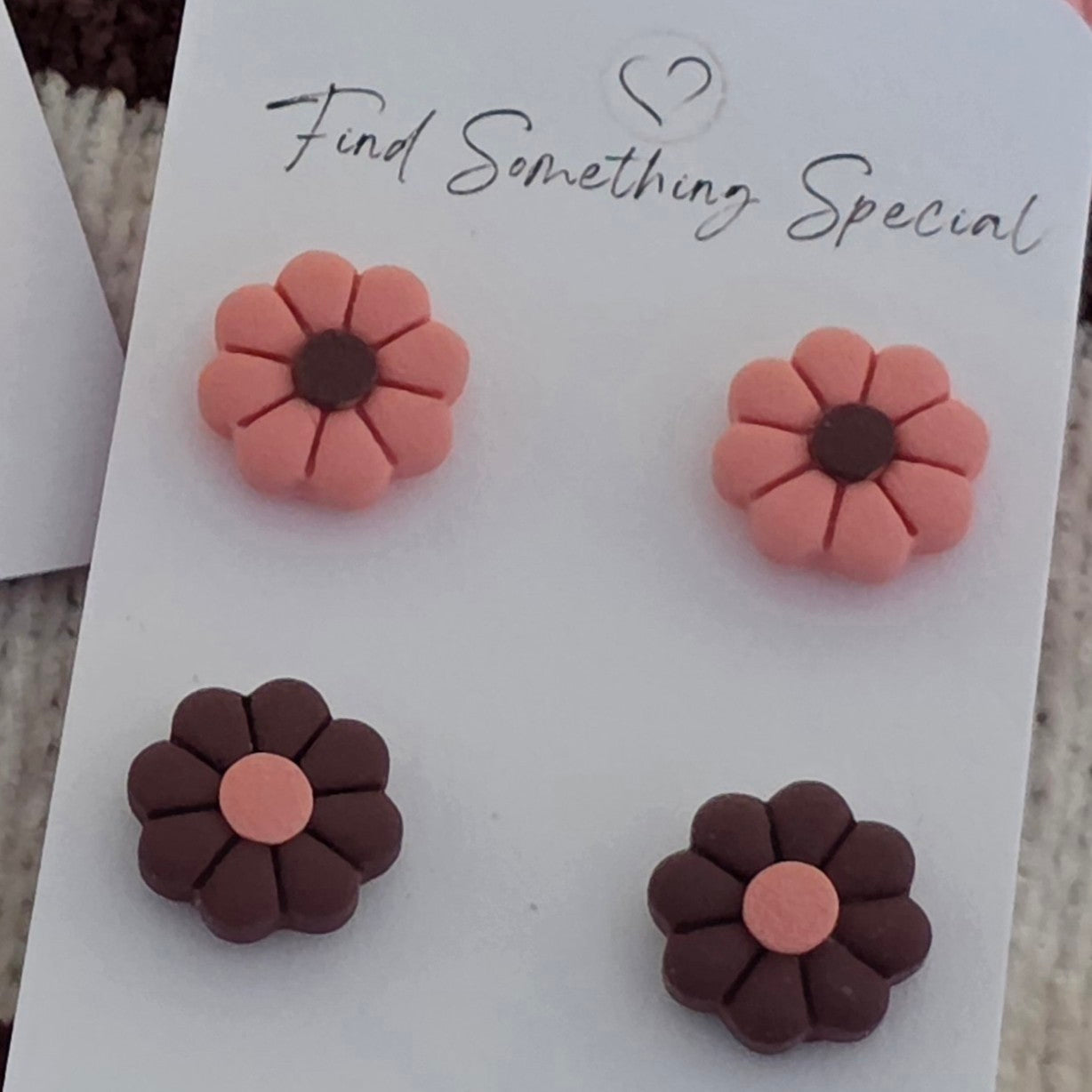 Polymer Clay Earrings - 8 Petal Flower Stud