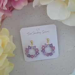 Polymer Clay Earrings - Purple Tones Floral Wreath