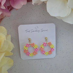 Polymer Clay Earrings - Spring Colours Floral Wreath