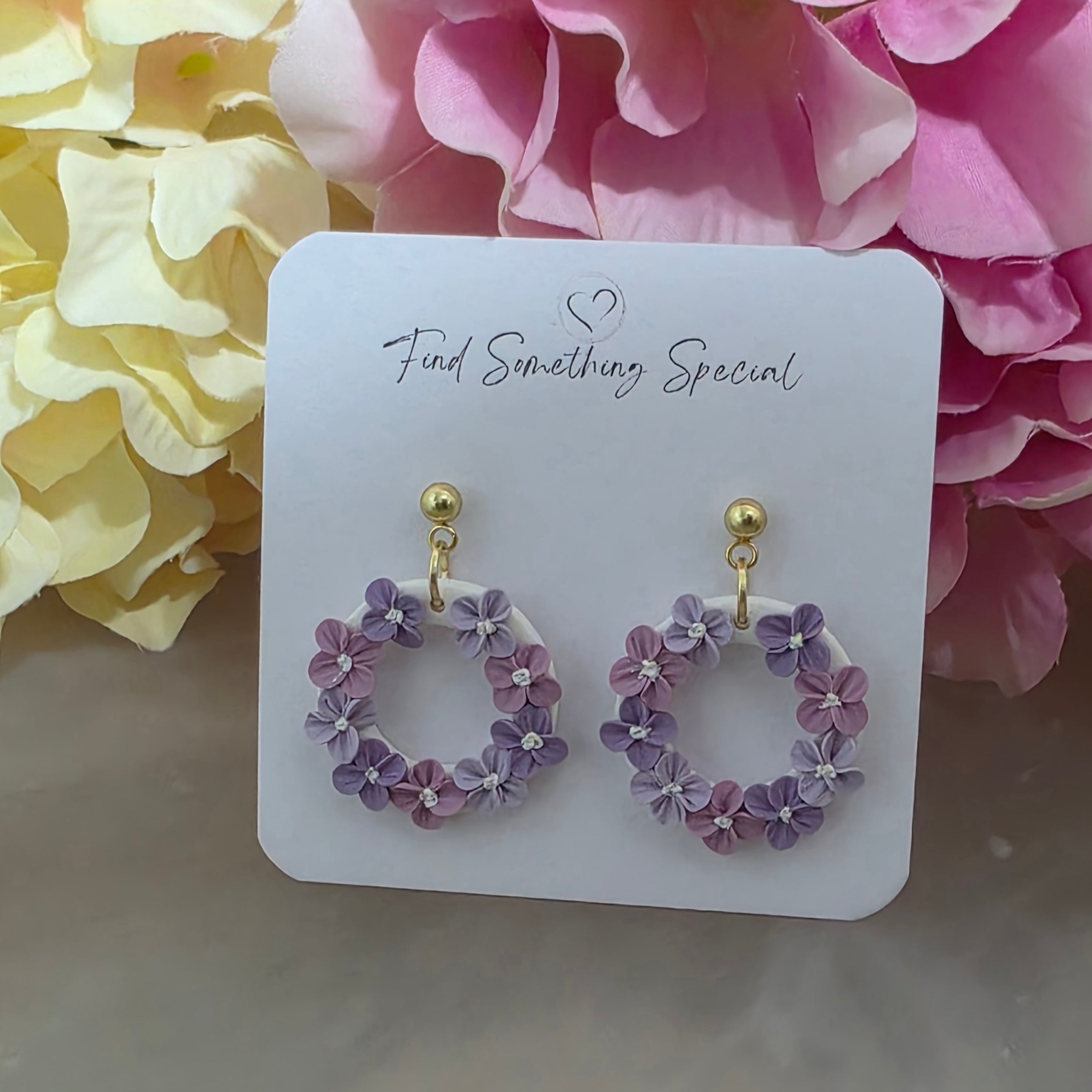 Polymer Clay Earrings - Purple Tones Floral Wreath