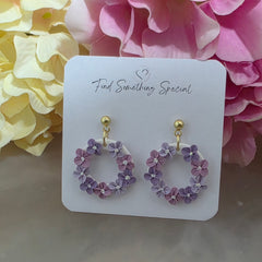 Polymer Clay Earrings - Purple Tones Floral Wreath