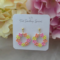 Polymer Clay Earrings - Spring Colours Floral Wreath