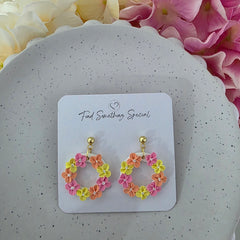 Polymer Clay Earrings - Spring Colours Floral Wreath