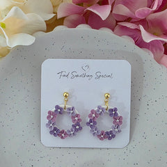 Polymer Clay Earrings - Purple Tones Floral Wreath