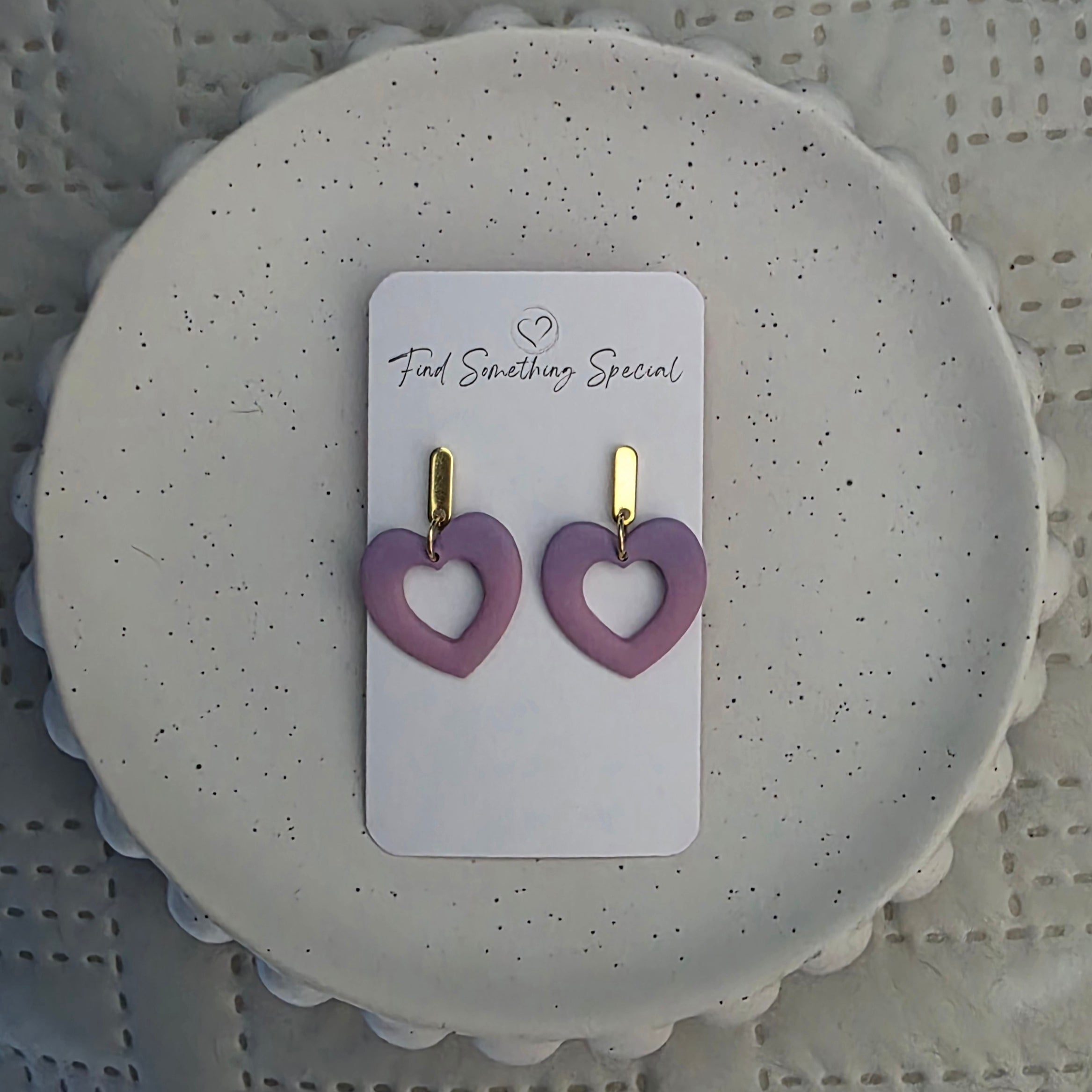 Polymer Clay Earrings - Pink/Purple Fade Open Heart