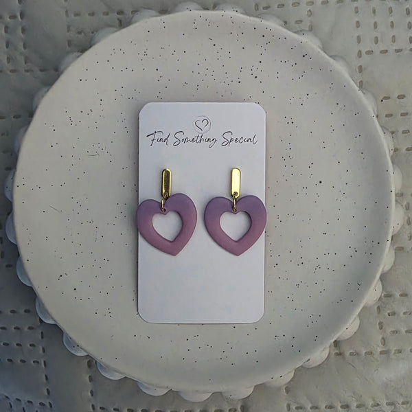 Polymer Clay Earrings - Pink/Purple Fade Open Heart