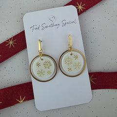 Polymer Clay Earrings - Floating Christmas Disc