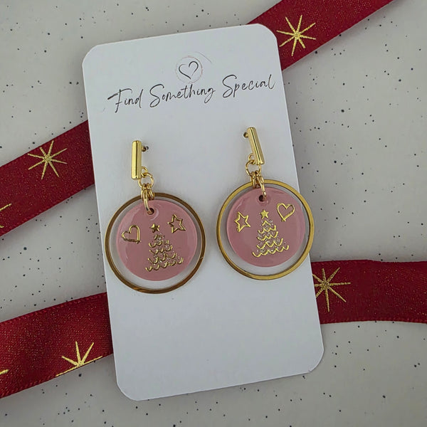 Polymer Clay Earrings - Floating Christmas Disc