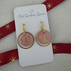 Polymer Clay Earrings - Floating Christmas Disc
