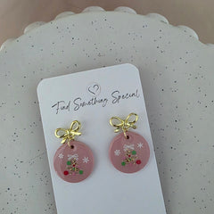 Polymer Clay Earrings - Christmas Bauble with Bow