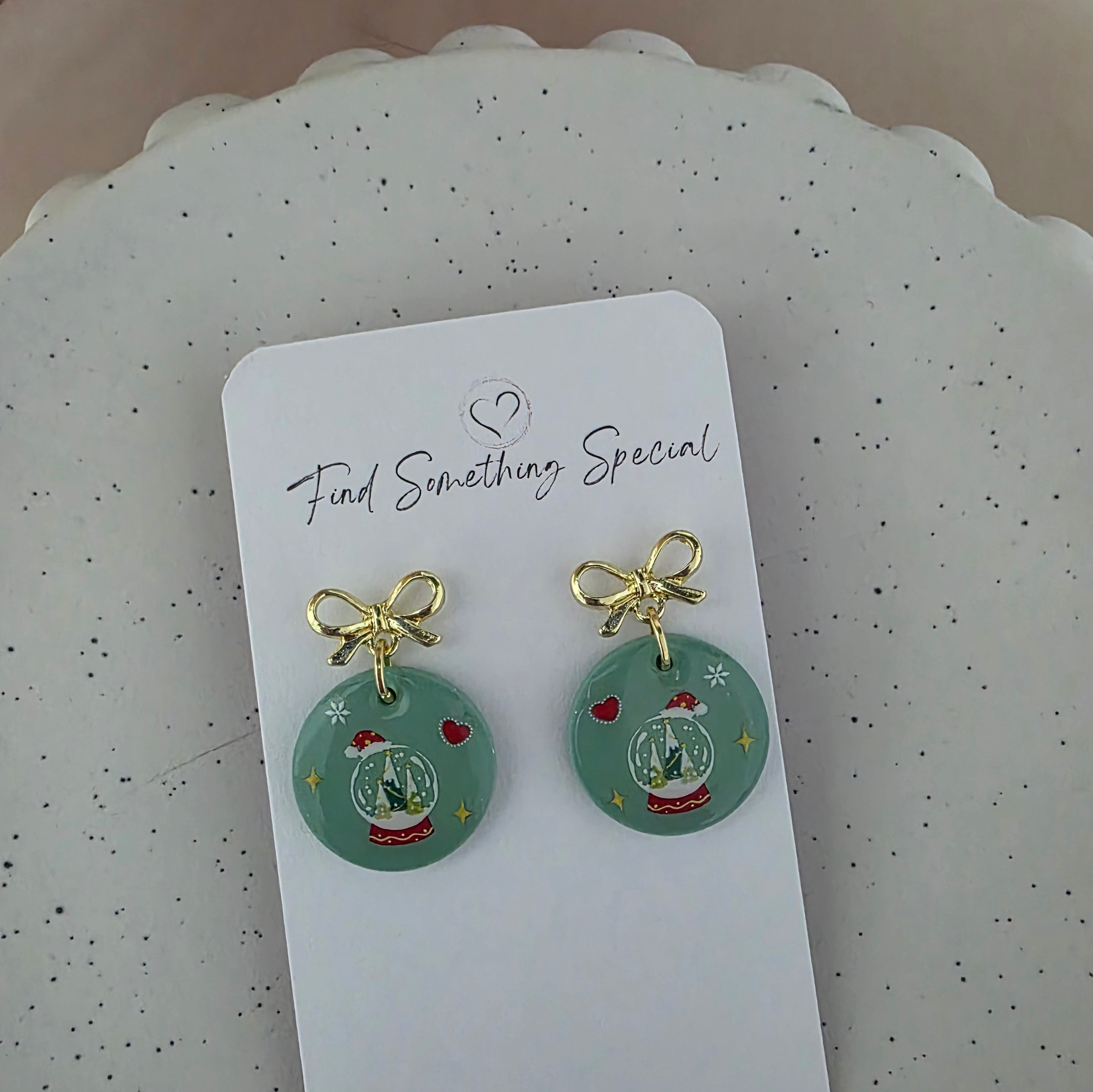 Polymer Clay Earrings - Christmas Bauble with Bow
