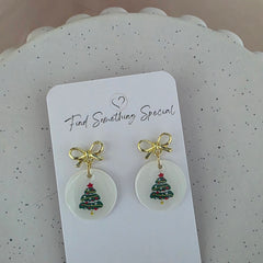 Polymer Clay Earrings - Christmas Bauble with Bow
