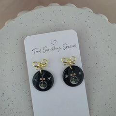 Polymer Clay Earrings - Christmas Bauble with Bow