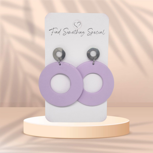 Polymer Clay Earrings - Large Lilac Circles