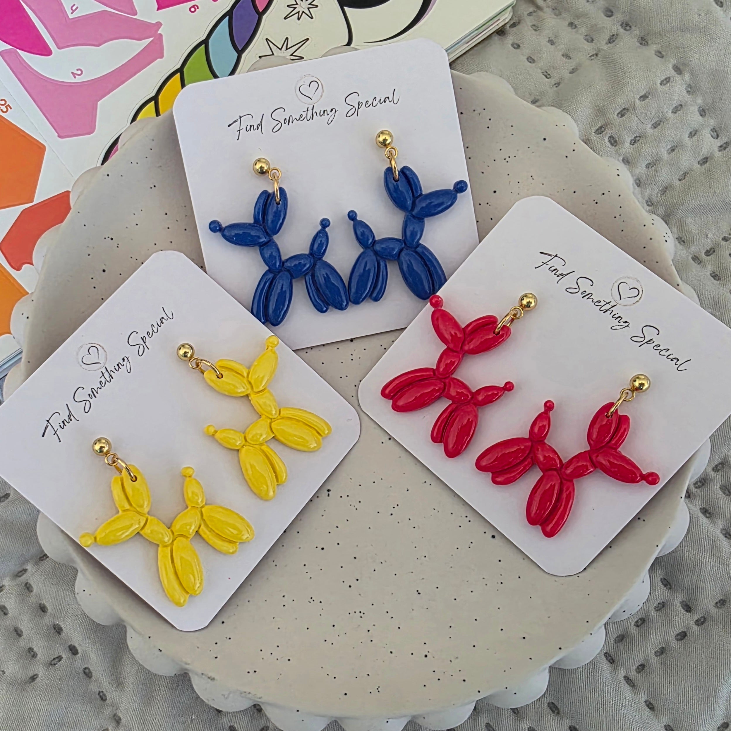 Polymer Clay Earrings - Balloon Dog Dangles