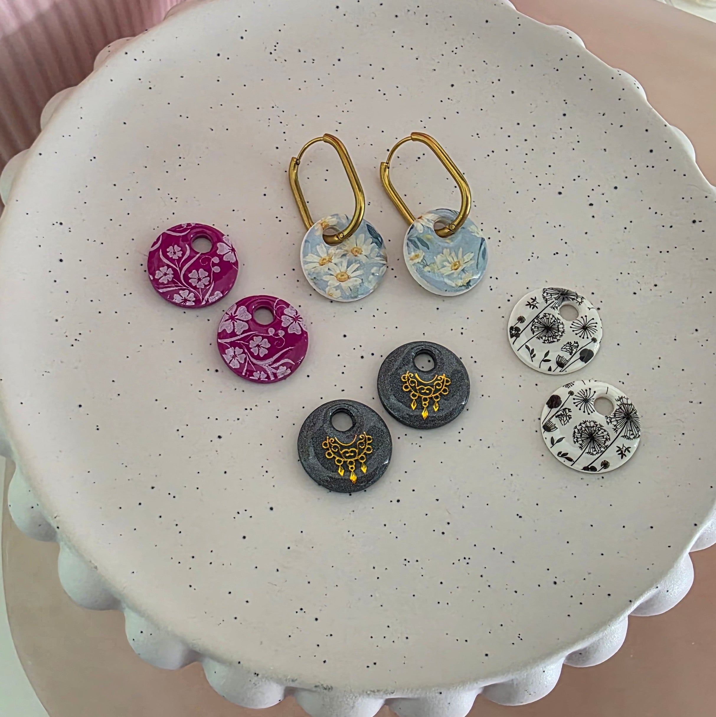 Polymer Clay Earrings - 4 in 1 Gold Oval Hoops