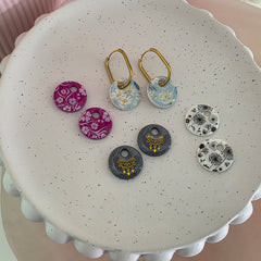 Polymer Clay Earrings - 4 in 1 Gold Oval Hoops