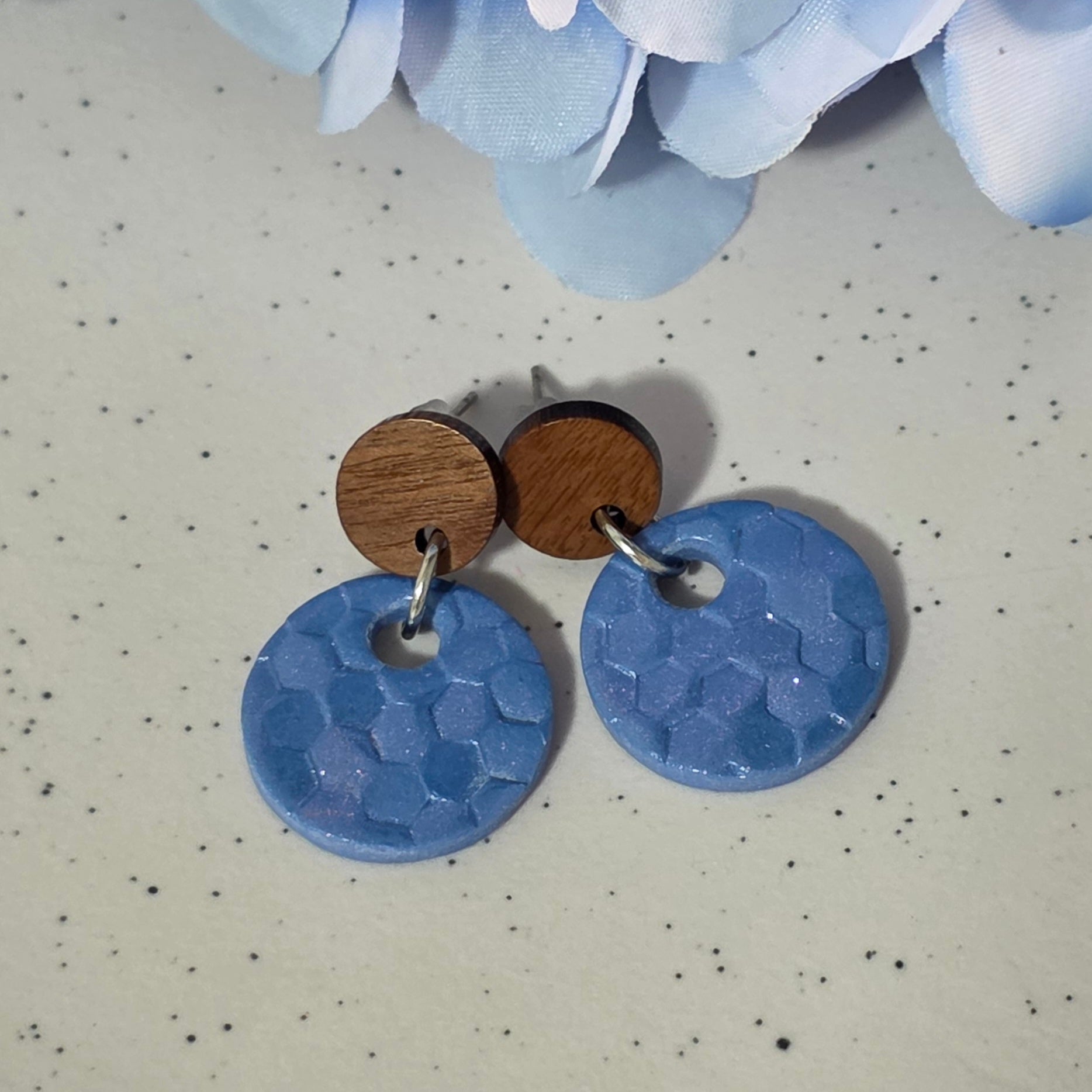 Polymer Clay Earrings - Mermaid round with Wood Stud