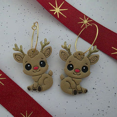 Polymer Clay Earrings - Cute Rudolph Hoops