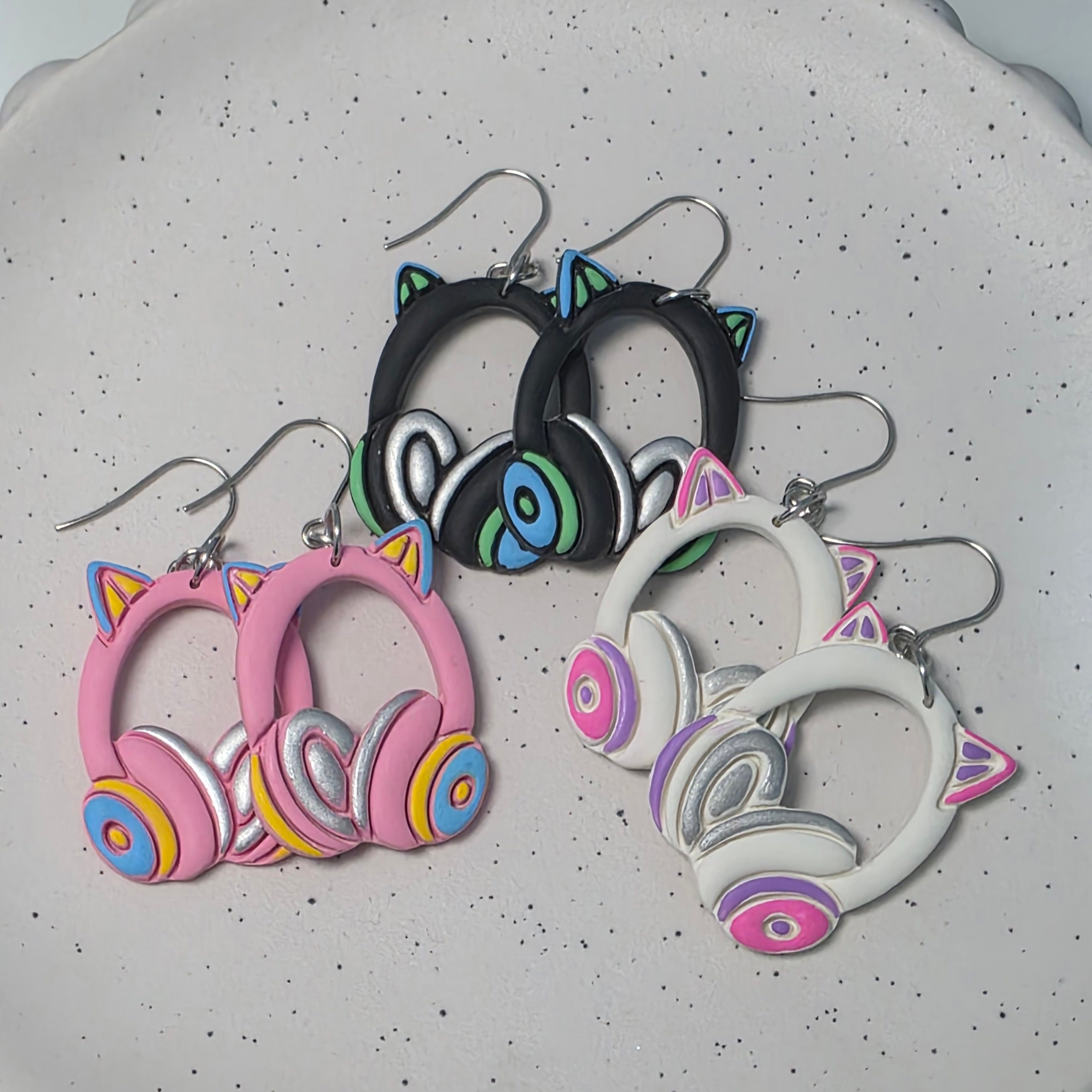 Polymer Clay Earrings - Cat Headphones