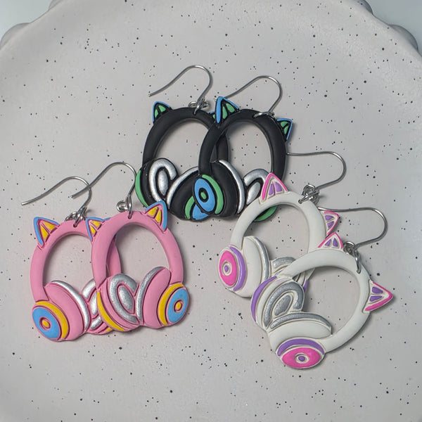 Polymer Clay Earrings - Cat Headphones