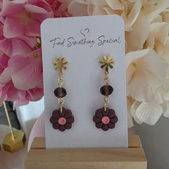 Polymer Clay Earrings - 8 Petal Flower Dangles with bead