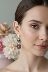 Polymer Clay Earrings - 8 Petal Flower Dangles with bead