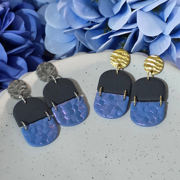 Polymer Clay Earrings - Mermaid Dangles with black accent